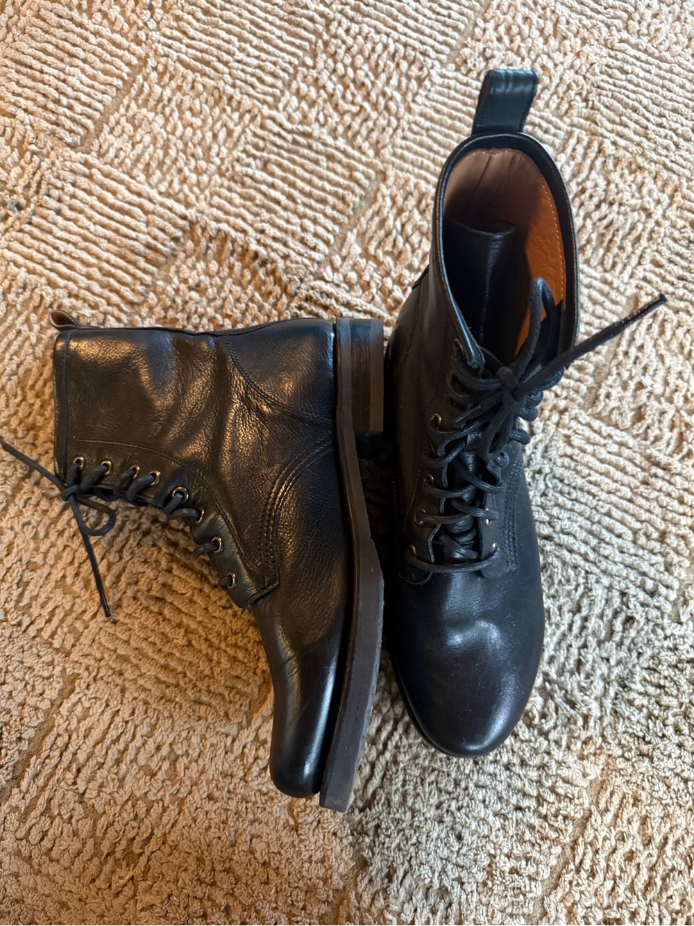 Frye Black Leather Lace-Up Ankle Boots
